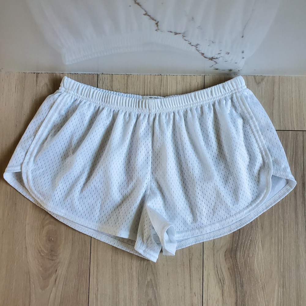 Soffe Mesh Shorts Womens XL White Low Rise Elastic Waist Cheer Running Gym 90s